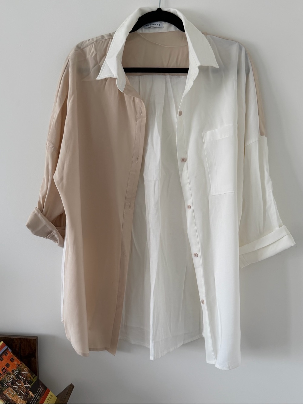 Minimal Two-Tone Oversized Shirt | Neutral Beige & White Button-Up